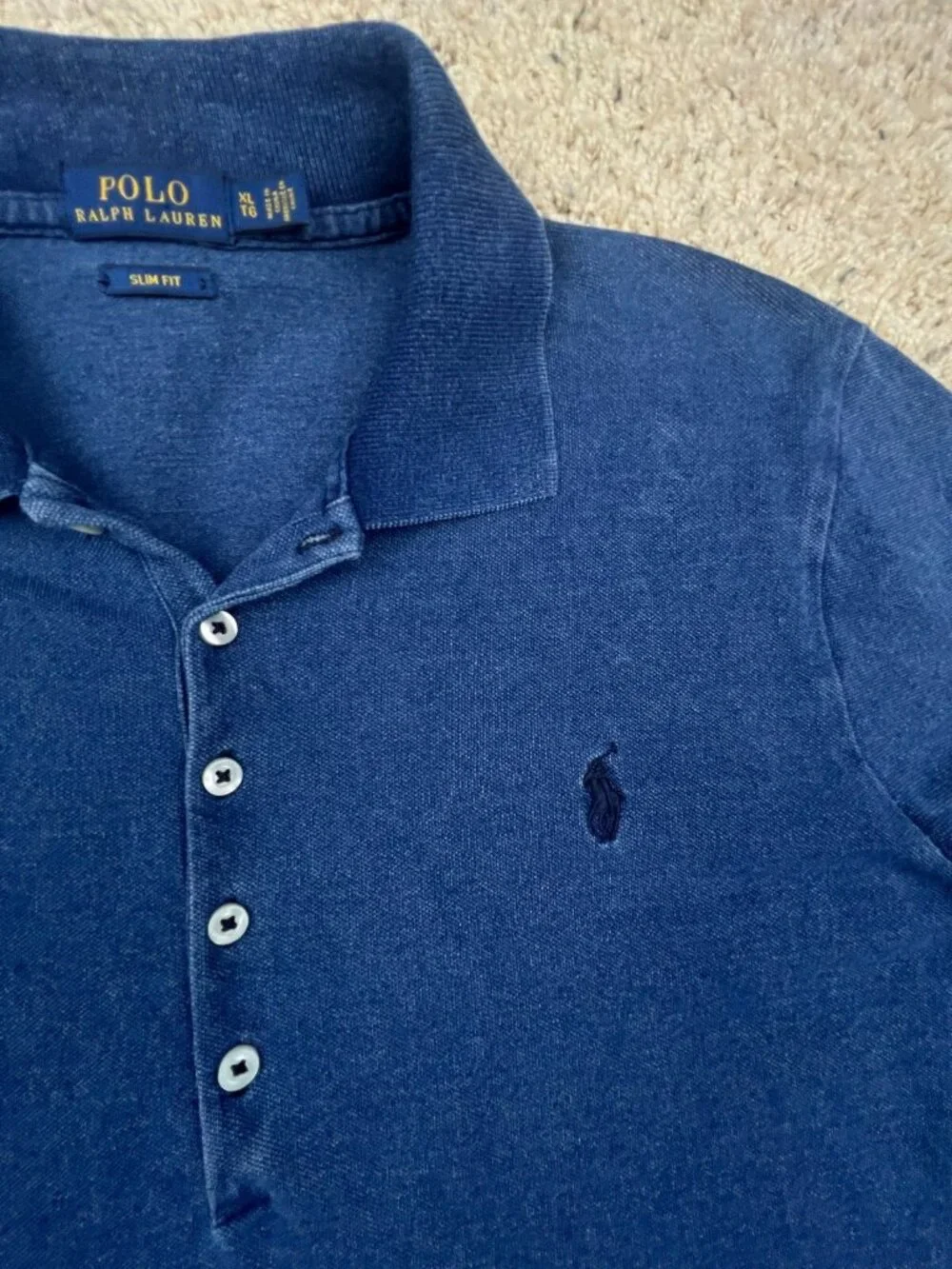 Polo Ralph Lauren Polo Shirt Blue Slim Fit Mens XL Pony Logo Short Sleeve